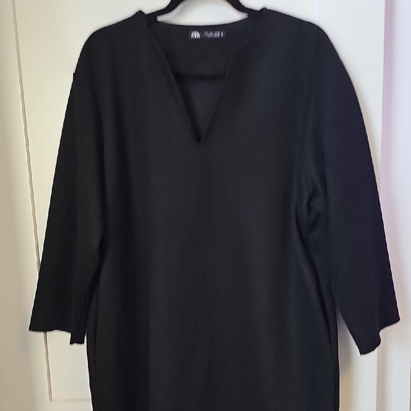 Zara Black Suede Midi Dress Size L - Picture 4 of 9